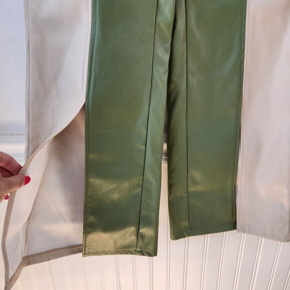 NWT Cider Faux Leather Slit Trousers Pants Green Beige Y2K 90s Women's M - Picture 5 of 9